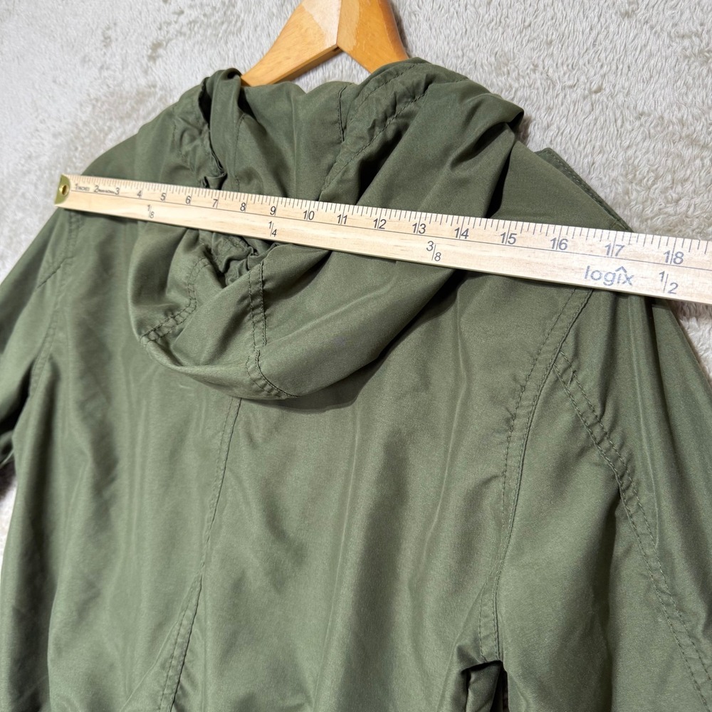 Forever 21 Utility Jacket Womens XS Olive Green Hooded Roll Tab Military Coat - Picture 10 of 13